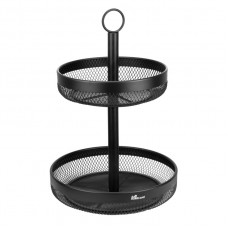 Fructiera rotunda cu 2 niveluri CULINARO HOME, D25/D29xh44cm, plasa metalica, negru mat