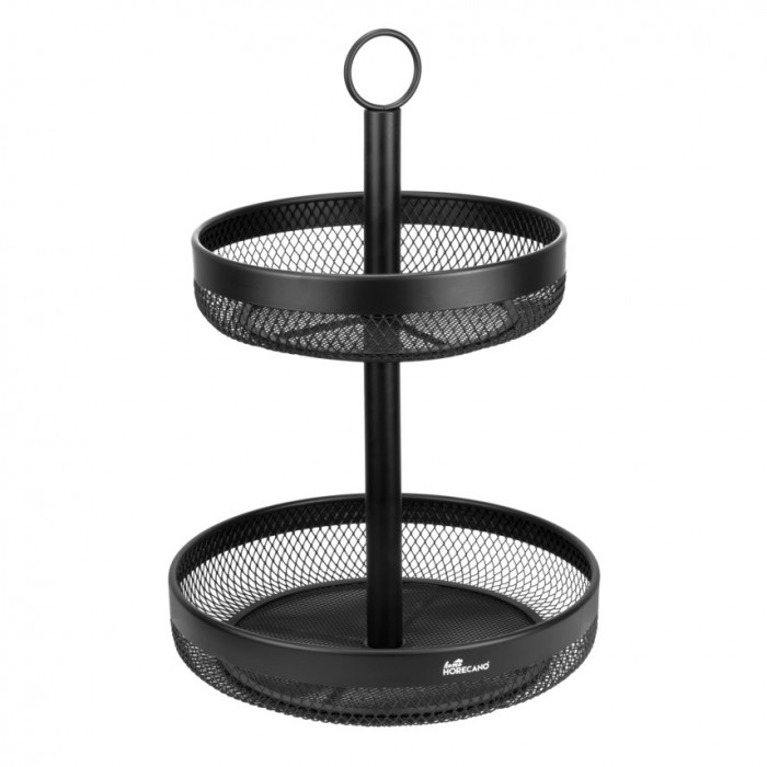 Fructiera rotunda cu 2 niveluri CULINARO HOME, D25/D29xh44cm, plasa metalica, negru mat