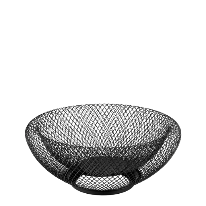 Fructiera rotunda neagra CULINARO WICKED, D25xh13cm, plasa metal, cu pereti dubli