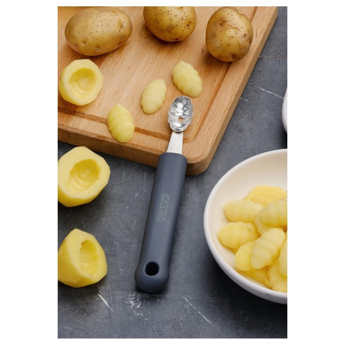 Lingura pariziana cu model stridie, pentru decorat fructe/legume, PIRGE GASTRO, inox, maner gri