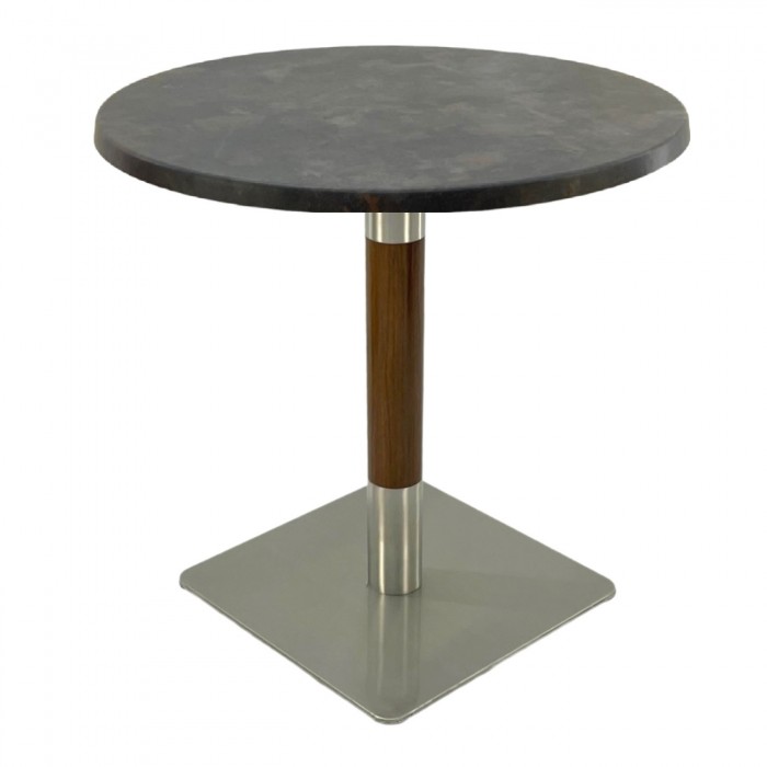 Masa bistro rotunda Raki Metalic Oxid, D60xh74cm, interior/exterior, blat werzalit si picior metalic cu baza patrata argintiu cu accente aspect lemn