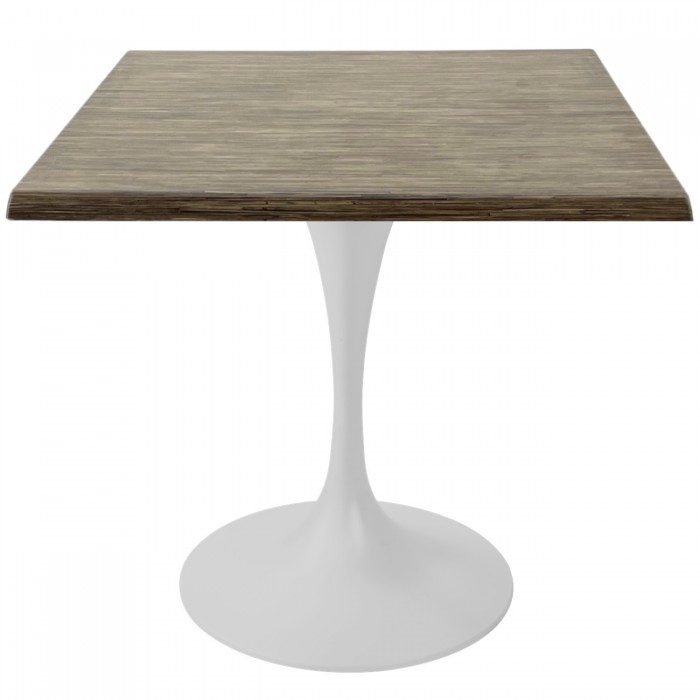 Masa de restaurant patrata Raki Dark Seagrass, 80x80xh74cm, blat werzalit si picior metalic alb cu baza rotunda 50cm