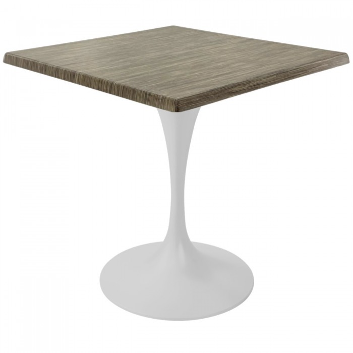 Masa de restaurant patrata Raki Dark Seagrass, 80x80xh74cm, blat werzalit si picior metalic alb cu baza rotunda 50cm