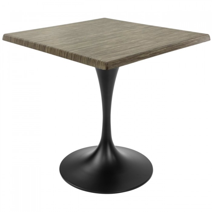 Masa de restaurant patrata Raki Dark Seagrass, 80x80xh74cm, blat werzalit si picior metalic negru cu baza rotunda 50cm