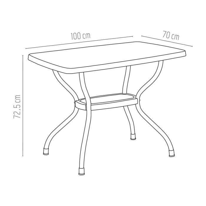 Masa gradina, terasa dreptunghiulara RAKI VEGA, 100x70xh73cm, verde, blat plastic, picioare aluminiu