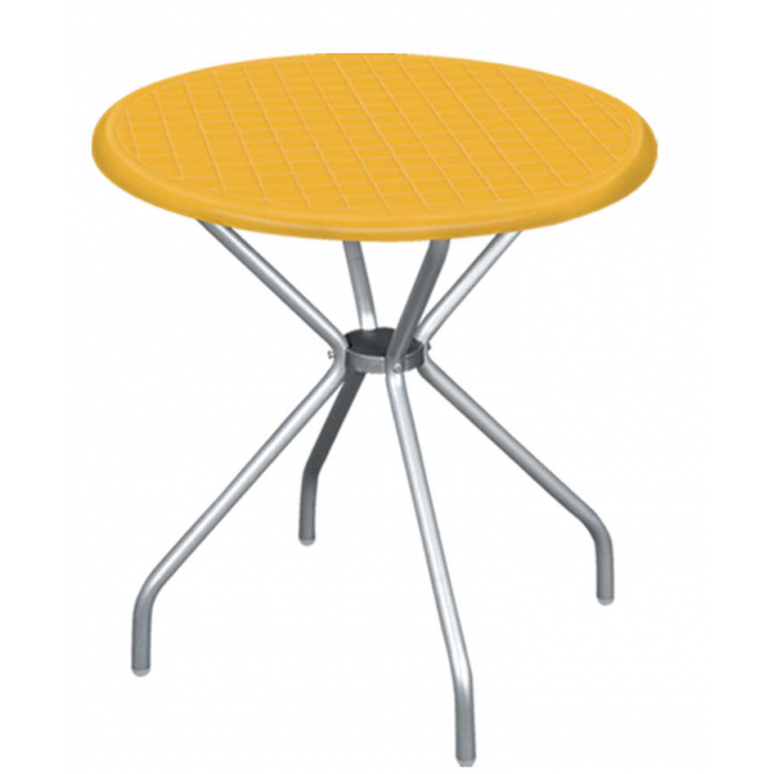 Masa gradina/terasa rotunda galbena RAKI BETA, D80xh72,5cm, blat polipropilena, picioare aluminiu