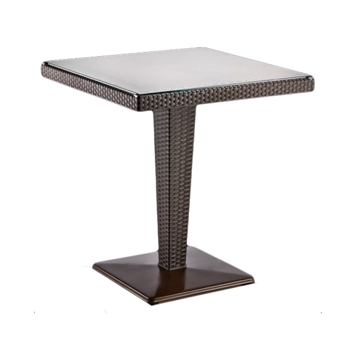 Masa patrata maro RAKI BROSQUE, 70x70xh74cm, plastic cu textura tip ratan, baza metalica