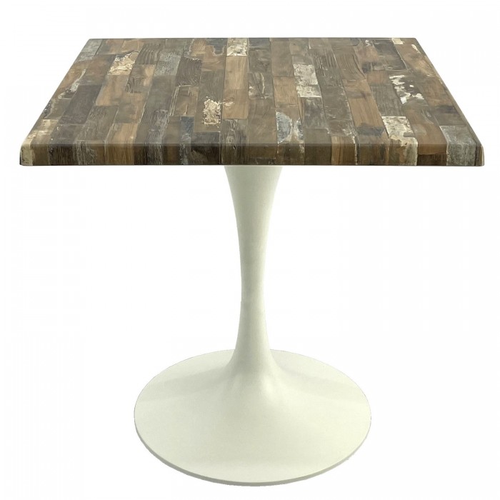 Masa patrata pentru restaurant/cafenea 80x80xh74cm, Raki Maracaibo, blat werzalit si baza metalica alba