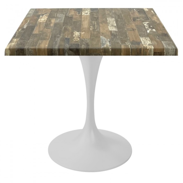 Masa patrata pentru restaurant/cafenea Raki Maracaibo, 80x80xh74cm, blat werzalit si picior metalic alb cu baza rotunda 50cm
