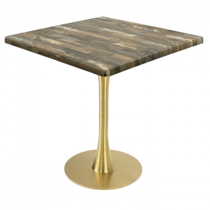 Masa patrata pentru restaurant/cafenea Raki Maracaibo, 80x80xh74cm, blat werzalit si picior metalic auriu cu baza rotunda 45cm