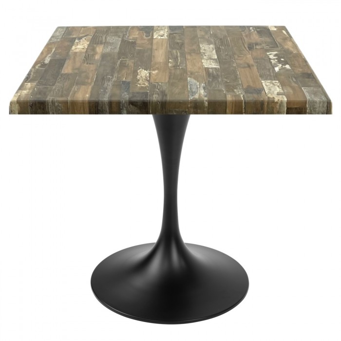 Masa patrata pentru restaurant/cafenea Raki Maracaibo, 80x80xh74cm, blat werzalit si picior metalic negru cu baza rotunda 50cm