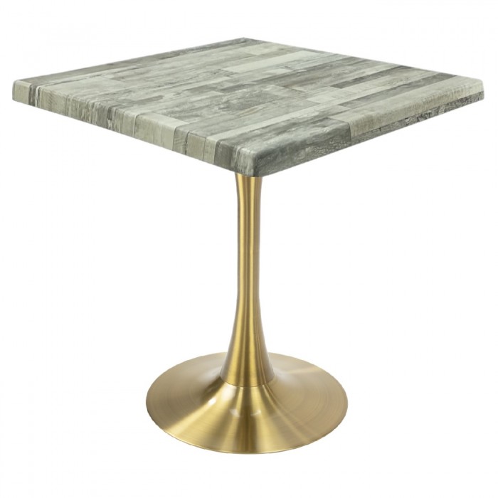 Masa patrata pentru terasa/restaurant Raki White Block, 80x80xh74cm, blat werzalit si picior central metalic auriu cu baza rotunda 50cm