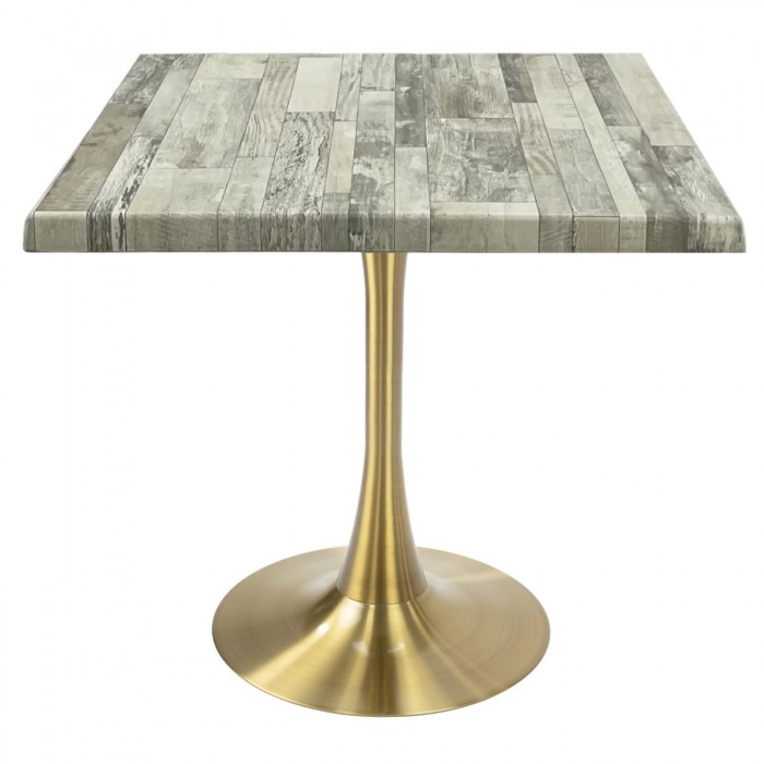 Masa patrata pentru terasa/restaurant Raki White Block, 80x80xh74cm, blat werzalit si picior central metalic auriu cu baza rotunda 50cm