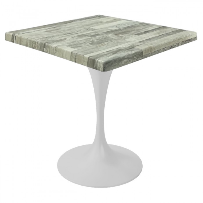 Masa patrata pentru terasa/restaurant Raki White Block, 80x80xh74cm, blat werzalit si picior metalic alb cu baza rotunda 50cm