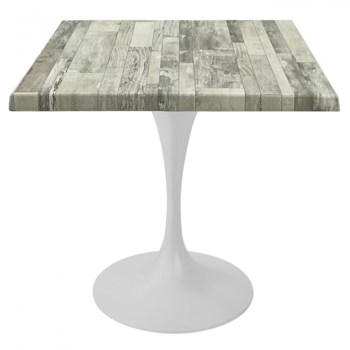 Masa patrata pentru terasa/restaurant Raki White Block, 80x80xh74cm, blat werzalit si picior metalic alb cu baza rotunda 50cm