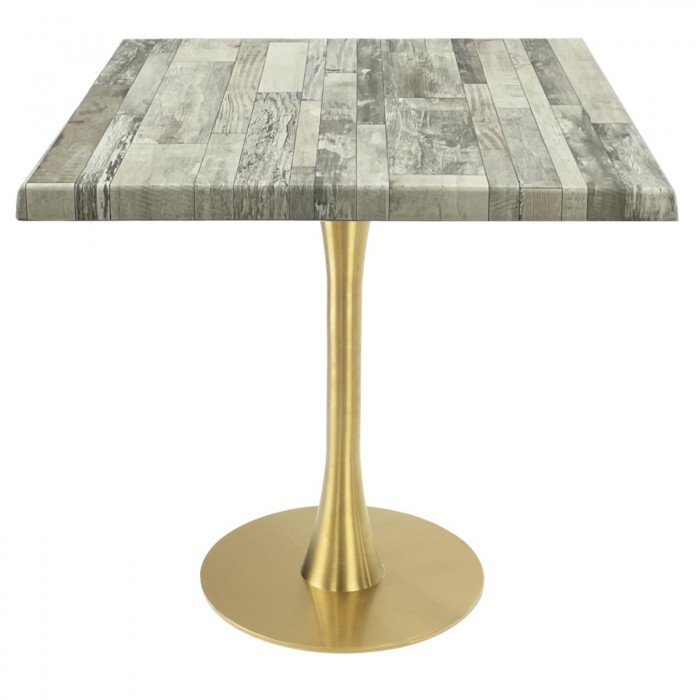 Masa patrata pentru terasa/restaurant Raki White Block, 80x80xh74cm, blat werzalit si picior metalic auriu cu baza rotunda 45cm