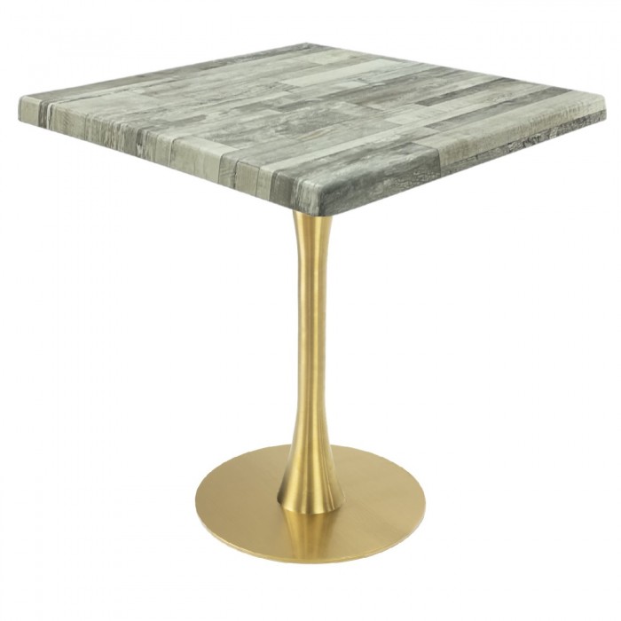 Masa patrata pentru terasa/restaurant Raki White Block, 80x80xh74cm, blat werzalit si picior metalic auriu cu baza rotunda 45cm