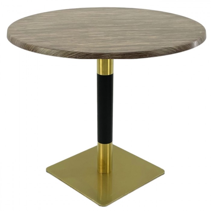 Masa pentru bistro/cafenea rotunda Raki Dark Seagrass, D80xh74cm, blat werzalit si picior metalic cu baza patrata auriu/negru