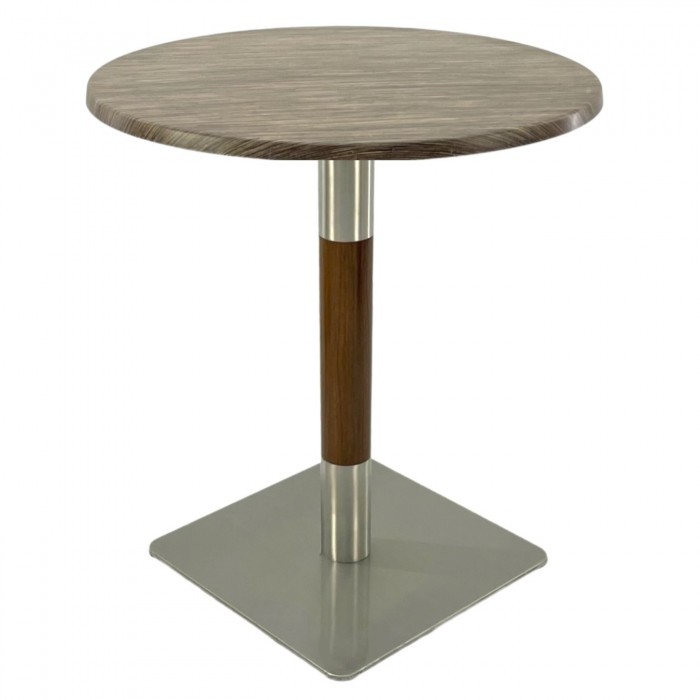 Masa pentru bistro rotunda Raki Dark Seagrass, D60xh74cm, blat werzalit si picior metalic cu baza patrata argintiu cu accente aspect lemn