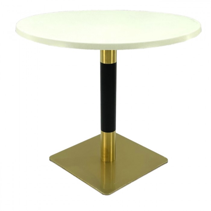 Masa pentru restaurant rotunda Raki Uni Art, D80xh74cm, blat werzalit si picior metalic cu baza patrata auriu/negru