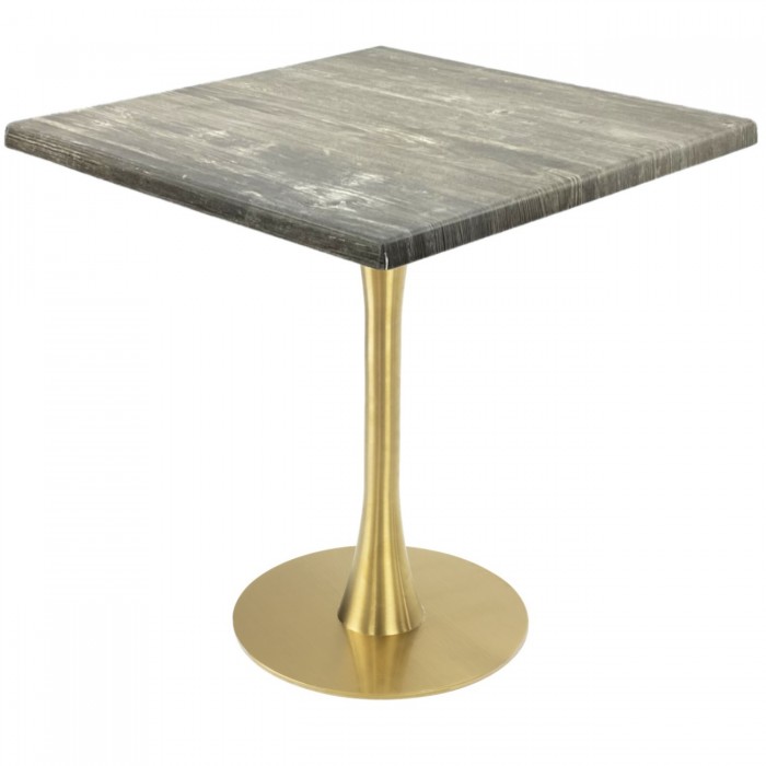 Masa pentru terasa/restaurant patrata Raki Olp Pine, 80x80xh74cm, blat werzalit si picior metalic auriu cu baza rotunda 45cm