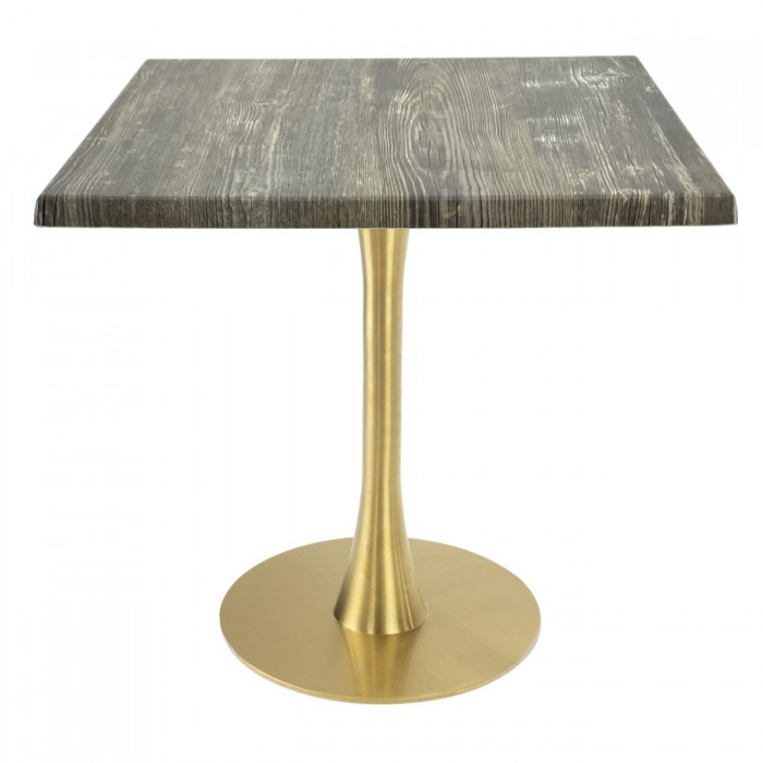 Masa pentru terasa/restaurant patrata Raki Olp Pine, 80x80xh74cm, blat werzalit si picior metalic auriu cu baza rotunda 45cm