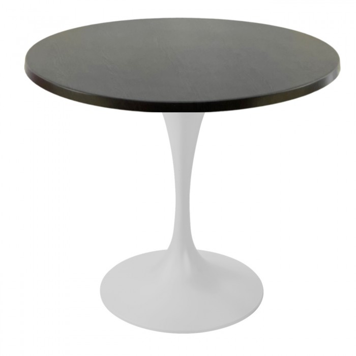 Masa restaurant interior/exterior rotunda Raki New Wenge, D80xh74cm, blat werzalit si picior metalic alb cu baza rotunda 50cm