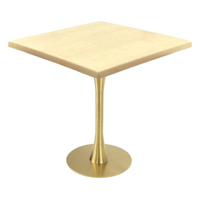 Masa restaurant patrata Raki Maple, 80x80xh74cm, blat werzalit si picior metalic auriu cu baza rotunda 45cm