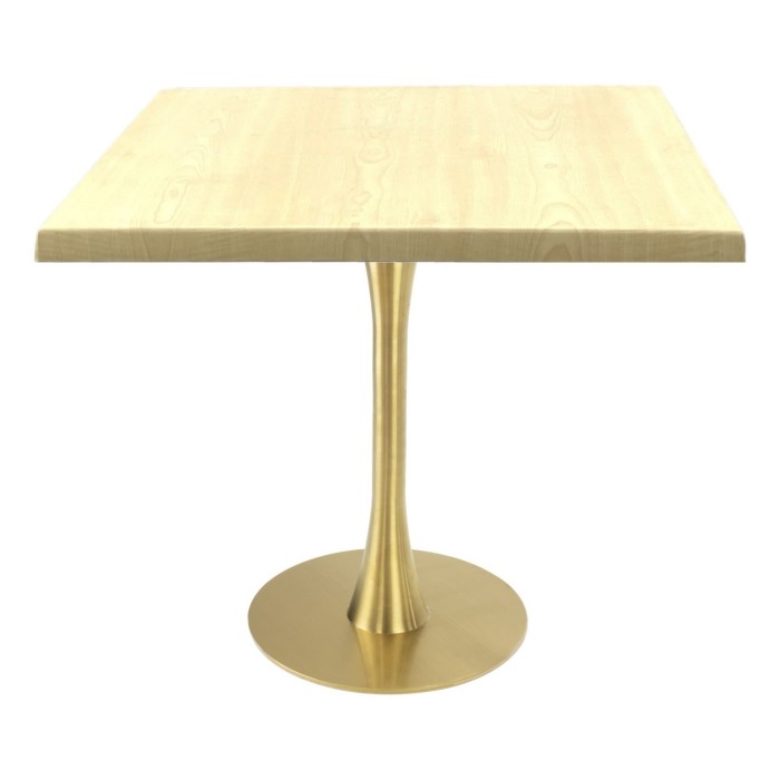 Masa restaurant patrata Raki Maple, 80x80xh74cm, blat werzalit si picior metalic auriu cu baza rotunda 45cm