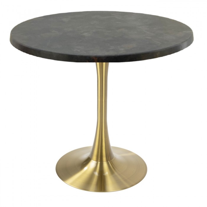 Masa restaurant rotunda Raki Metalic Oxid, D80xh74cm, interior/exterior, blat werzalit si picior central metalic auriu cu baza rotunda 50cm