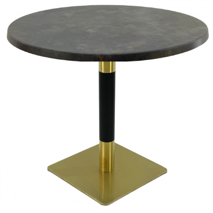Masa restaurant rotunda Raki Metalic Oxid, D80xh74cm, interior/exterior, blat werzalit si picior metalic cu baza patrata auriu/negru