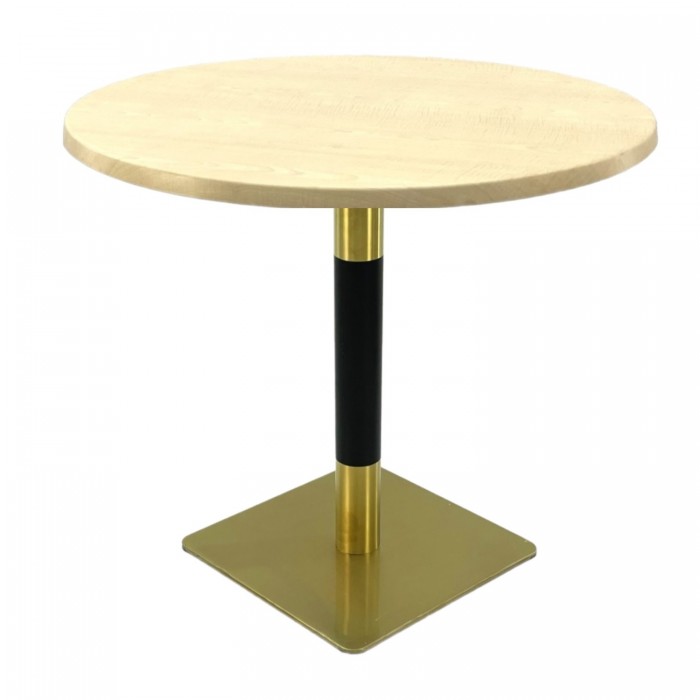 Masa restaurant/terasa rotunda Raki Maple, D80xh74cm, blat werzalit si picior metalic cu baza patrata auriu/negru