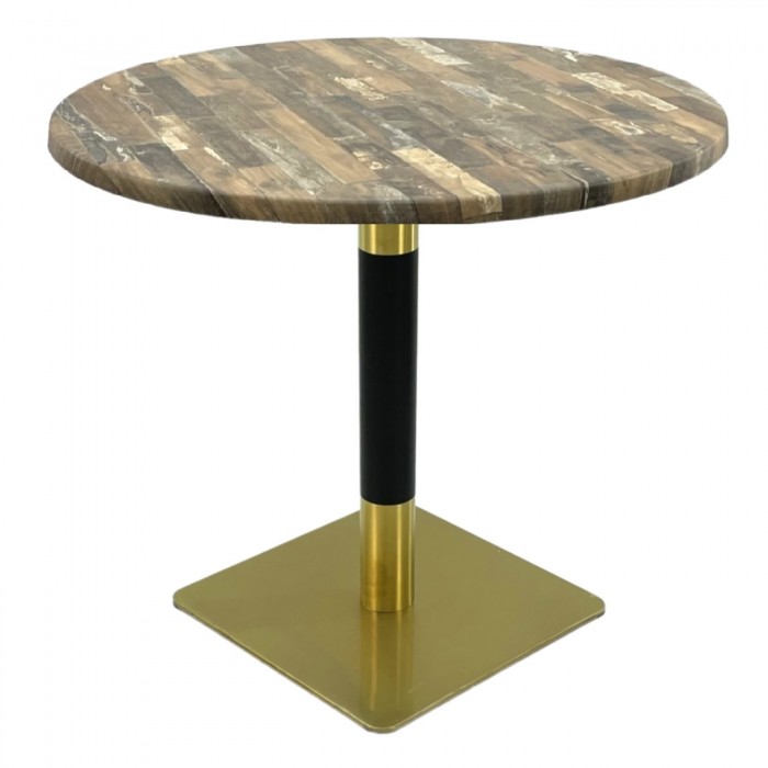 Masa rotunda cafenea Raki Maracaibo, D80xh74cm, blat werzalit si picior metalic cu baza patrata auriu/negru