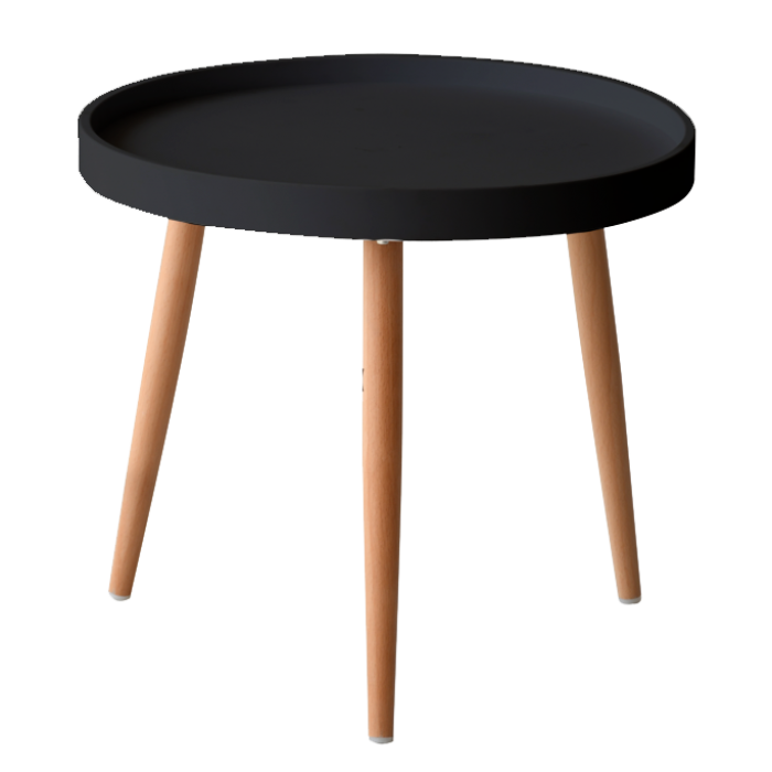 Masuta cafea neagra RAKI OSLO, D50xh45cm, blat plastic, picioare metalice aspect lemn