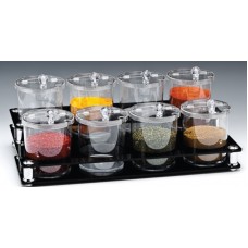 Set 8 borcane condimente 750ml din policarbonat, cu suport acrilic, 49x27xh18cm RAKI