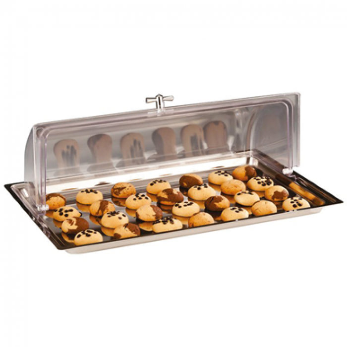 Set bufet RAKI platou inox GN 1/1 cu capac rolltop policarbonat, 56x36xh18cm