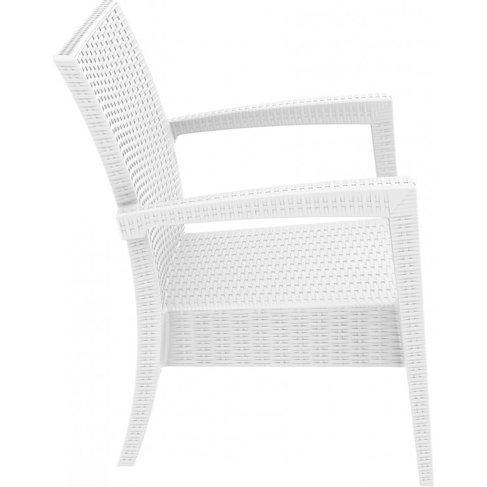 Fotoliu cu brate SIESTA MIAMI, 72x76xh89cm, plastic cu fibra de sticla, aspect ratan, alb