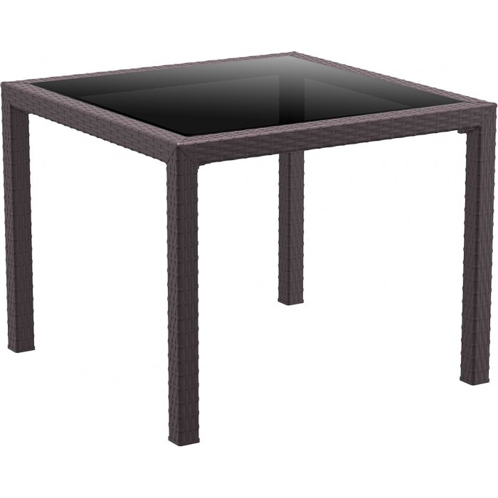 Masa patrata cu blat sticla SIESTA BALI, 94x94xh75cm, aspect ratan, plastic