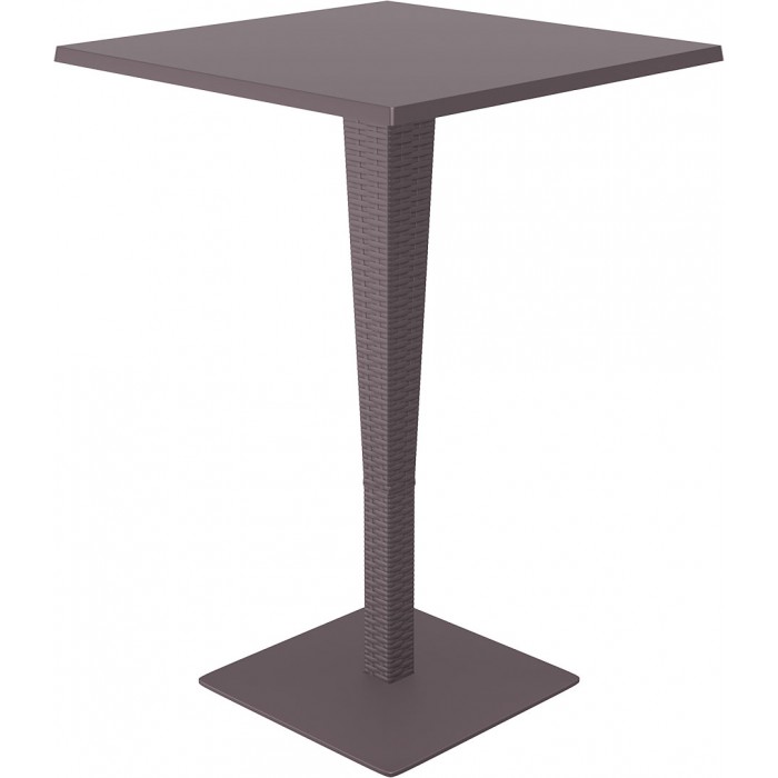 Masa bar patrata SIESTA RIVA, 70x70xh108cm, blat werzalit, picior poliratan, baza aluminiu, maro