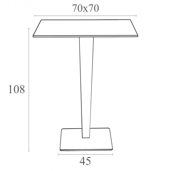 Masa bar patrata SIESTA RIVA, 70x70xh108cm, blat werzalit, picior poliratan, baza aluminiu, maro