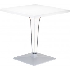 Masa patrata alba SIESTA ICE, 70x70xh73cm, blat werzalit, picior policarbonat transparent, baza aluminiu