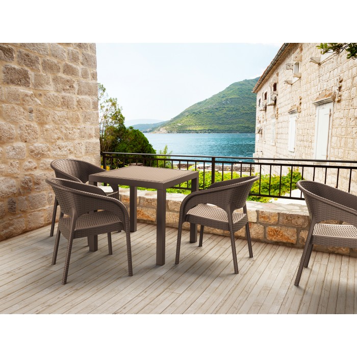 Scaun terasa aspect ratan SIESTA PANAMA, cu brate, 58x64xh80cm, plastic cu fibra de sticla, maro