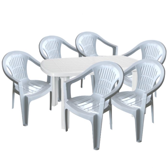 Mobila gradina CULINARO KARTENA, masa ovala 125x80cm cu 6 scaune SILVI 53x45xh78cm plastic alb