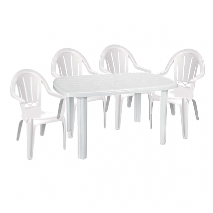 Mobilier gradina CULINARO KARTENA, masa ovala 125x80cm cu 4 scaune FESTIVAL 53x50xh89cm, plastic alb