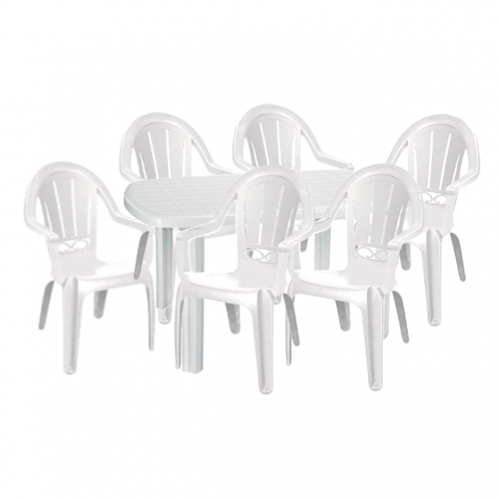 Mobilier gradina si terasa CULINARO KARTENA, masa ovala 125x80cm cu 6 scaune FESTIVAL 53x50xh89cm, plastic alb