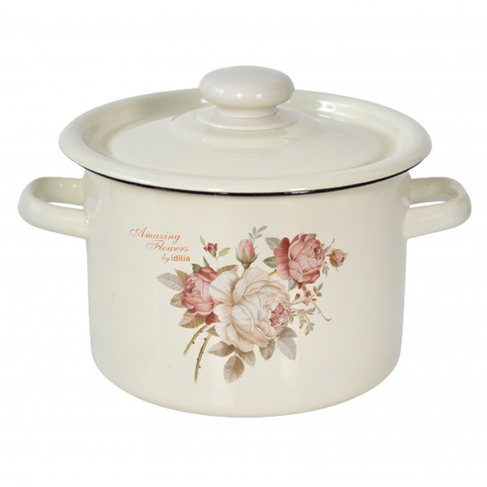 Oala emailata 3l cu capac RAKI ROSE AMAZING FLOWER, otel carbon