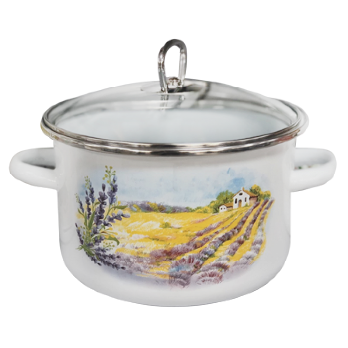 Oala emailata cu capac yena, 3l, D18l, RAKI LAVANDA, din otel carbon