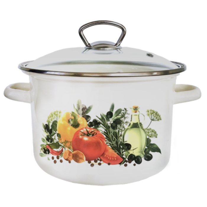 Oala emailata cu capac yena, 5,5l, D22cm, RAKI EVROPEISCAIA KUHNEA, din otel carbon