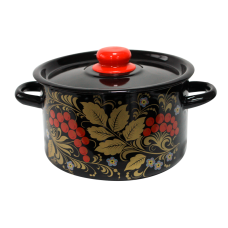 Oala emailata ruseasca 1,5l, D15cm, RAKI CERN.REABINA, cu capac emailat