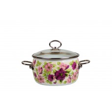 Oala emailata ruseasca 3l, D20cm, RAKI VIOLETA, cu capac sticla